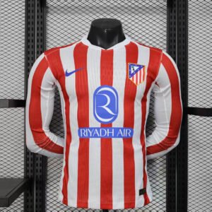 2025-2026 Long Sleeve Player Version Atletico Madrid Home Football Shirt 1:1 Thai Quality